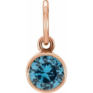 14k Rose Gold 4mm Imitation Blue Zircon Charm or Pendant Enhancer